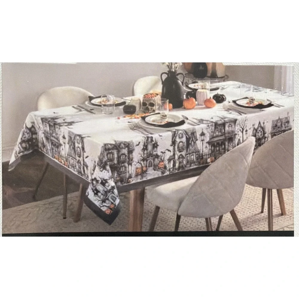 Cynthia Rowley Halloween Tablecloth Gothic Haunted House Spooky 60x84